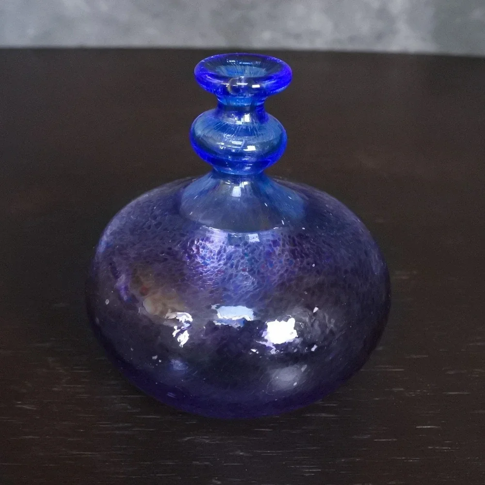 Vintage Kosta Boda Swedish Art Glass Blue Purple Hand Blown Mini Bud Vase